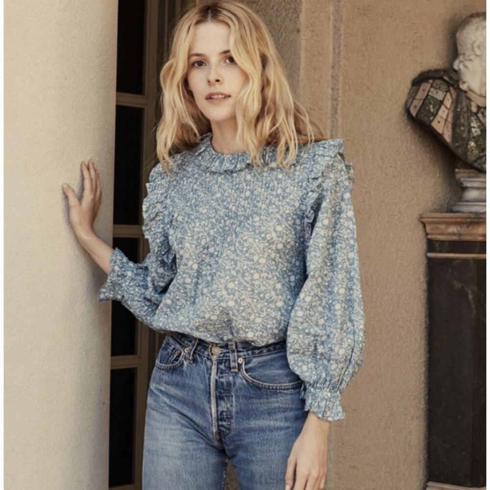 Doen Fleur Top in China Blue Mini Earl Floral XS